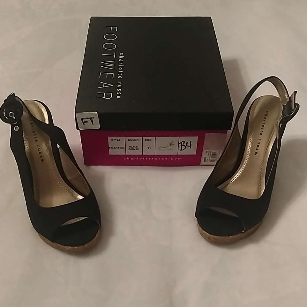 Charlotte Russe cute black canvas wedges